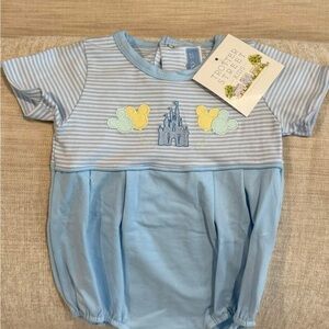 Trotter Street Kids Light Blue Mickey Disney Castle Bubble One-Piece